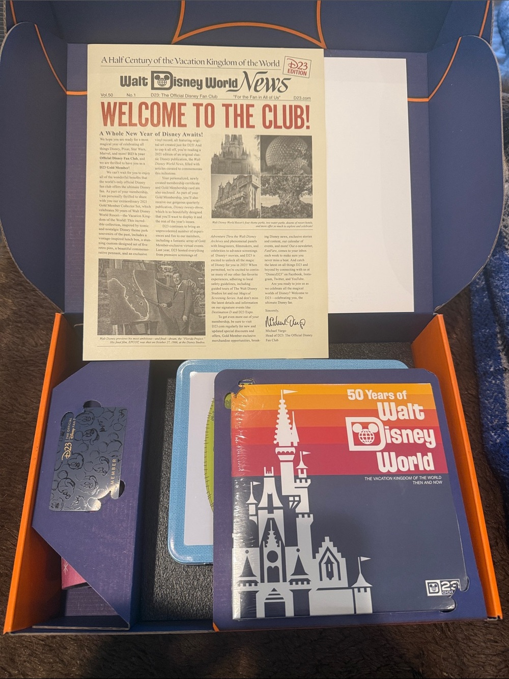 Disney D23 Celebrates 50 Most Magical Years Gift Box. Pins in Lunch Box, & more.